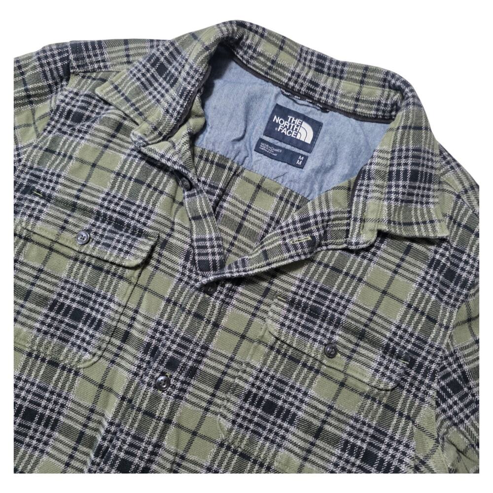 The North Face Mens M Plaid Flannel Shirt Green Black Cotton Outdoor Workwear